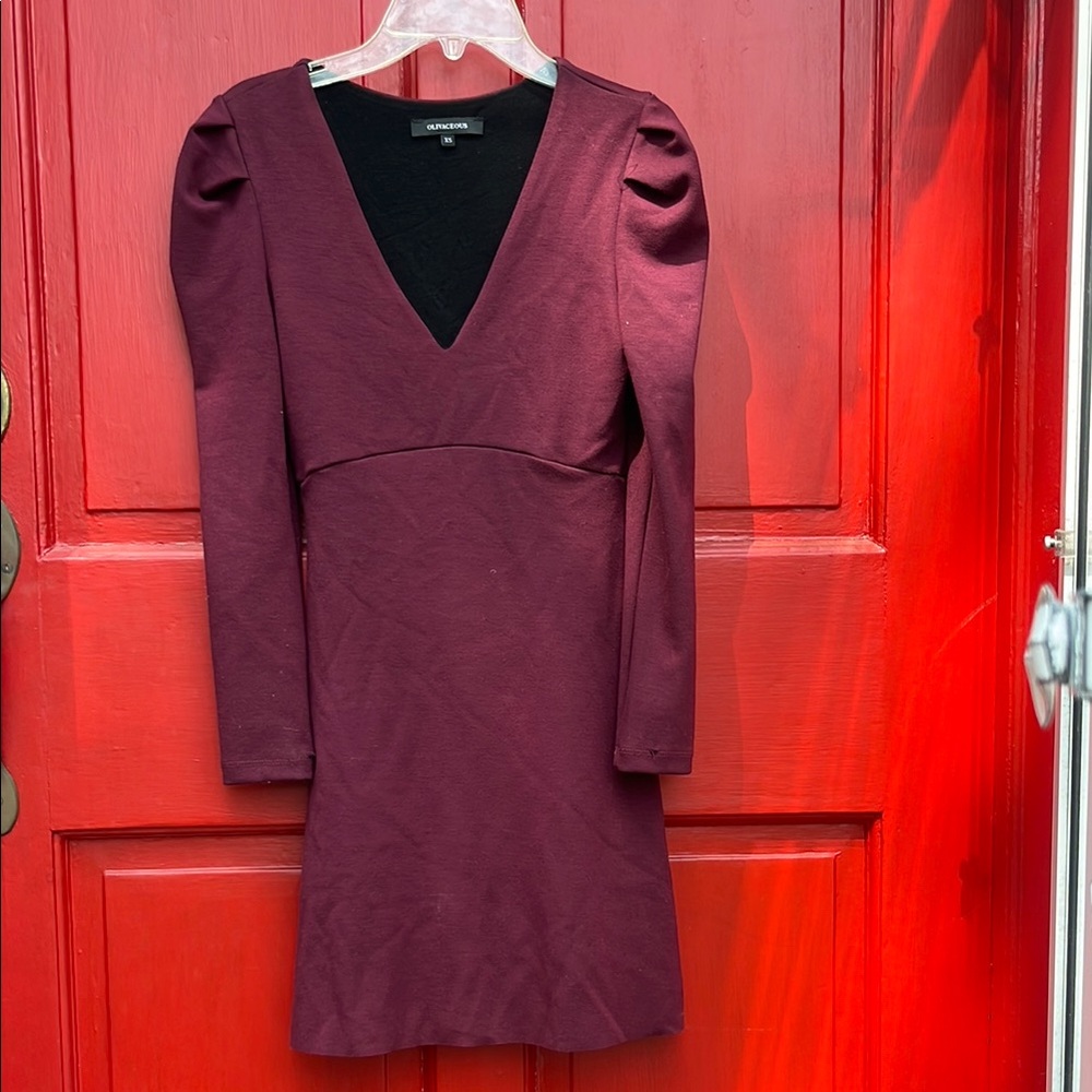 Olivaceous Burgundy Puff Sleeve Bodycon Dress